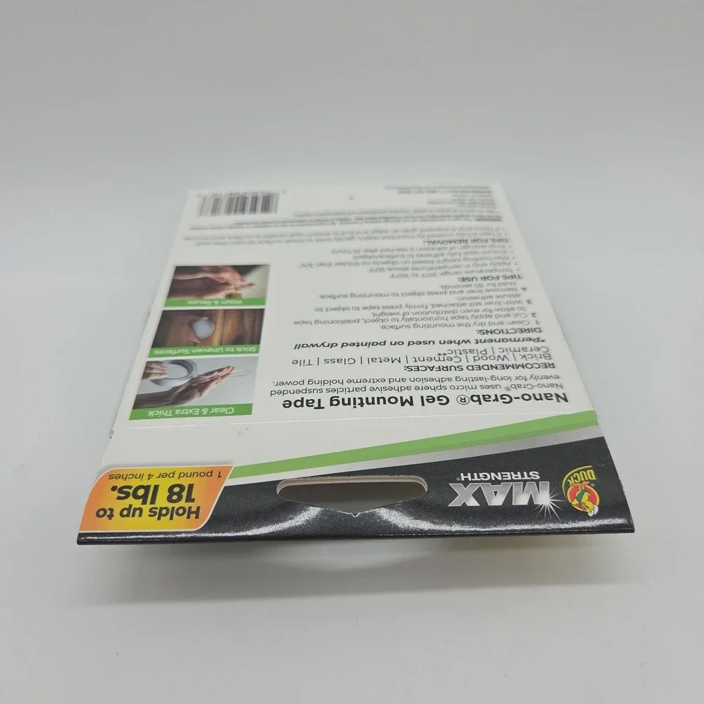 NEW Duck Max Strength Nano - Grab Gel Mounting Tape Double Sided Removable
